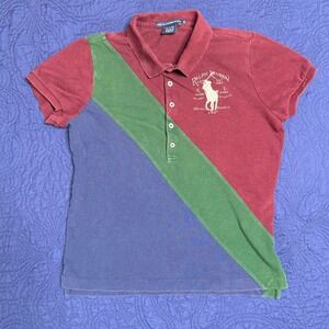 Ralph Lauren Sport Polo‎ Rugby Shirt Burgundy Green Blue Big Pony Kids M Read